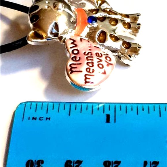 Kitty Cat Pin Brooch Pendant MEOW MEANS LOVE Cat MOM Heart Silver Plated - Picture 12 of 12
